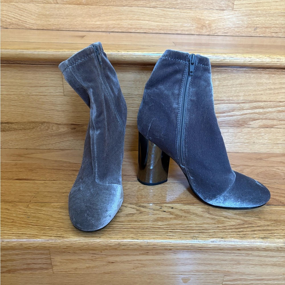 Aldo Velvet Heeled Boots in Deep Gray